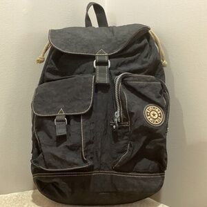 Kipling Black Nylon Backpack w/ Sven Gorilla Charm Drawstring Flap Lightweight